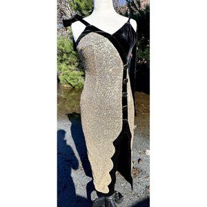 Misher Couture Womens Medium Black Dress Velvet V Neck Sleeveless Sequin Slit